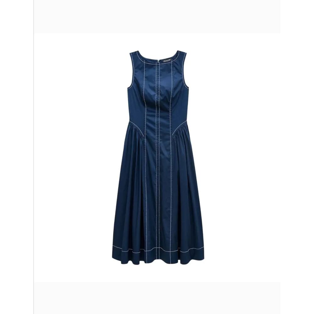 J Crew Contrast Stitch Midi Dress 14 Navy Blue NWT CU793 Coastal Nautical Y2K - Picture 4 of 5